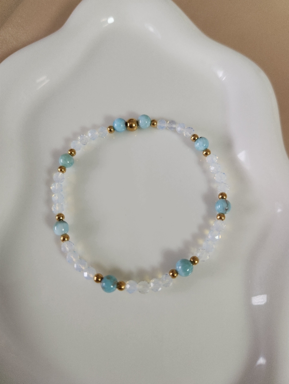 Larimar And Opalite Beaded Bracelet
